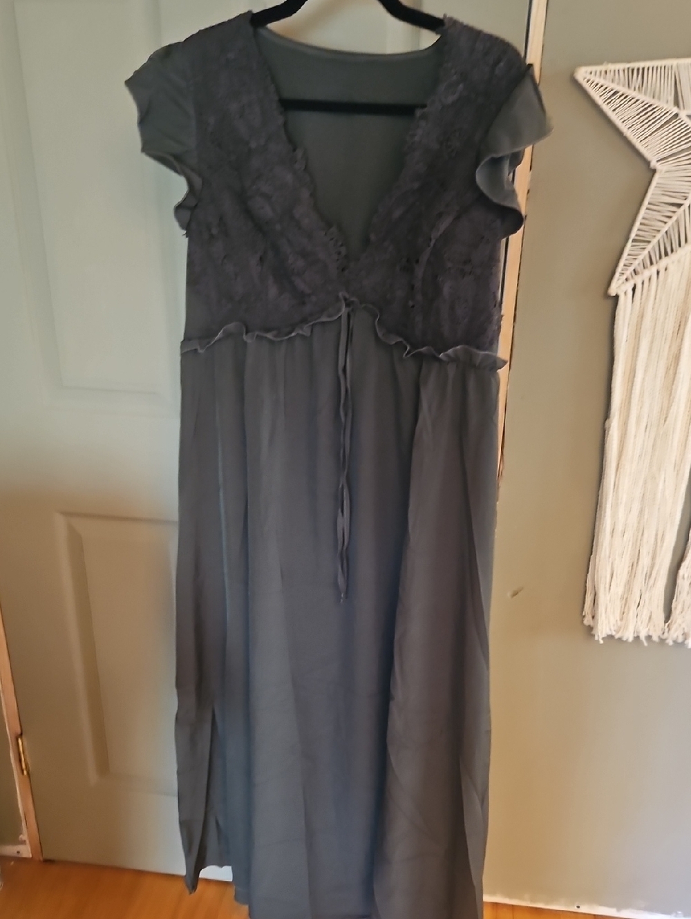 Lace Bodice Maxi Dress - Dark Green Xl